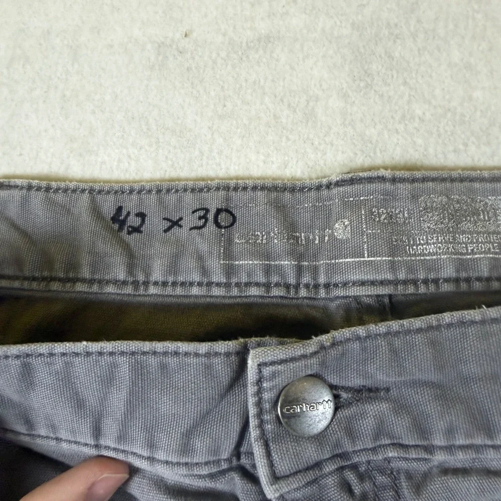 Carhartt Mens Gray Canvas Carpenter Work Pants Distressed 42x30 Utility Dungaree